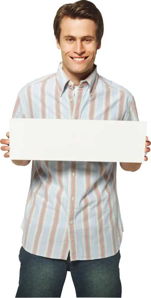 Smiling Man Holding Blank Sign