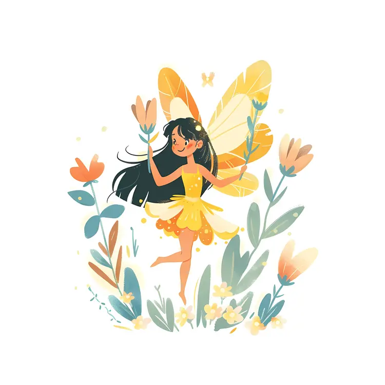 Cute Yellow Fairy in a Garden