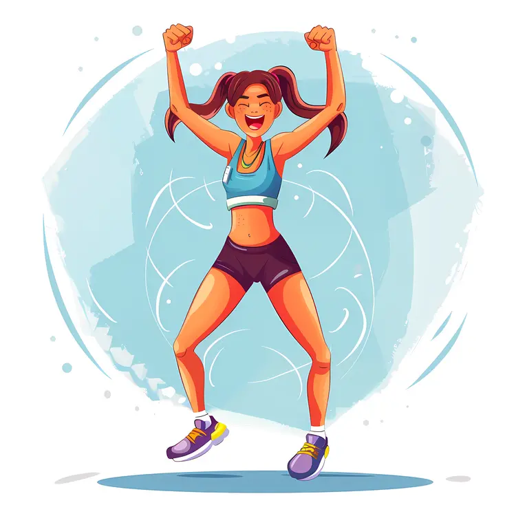 Cartoon Female Athlete Celebrating