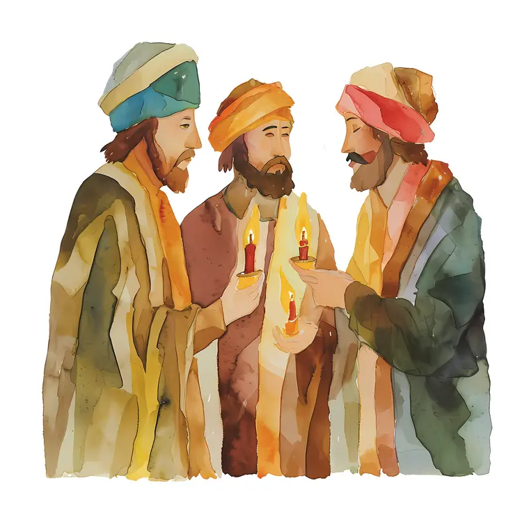 Watercolor of Three Men with Candles