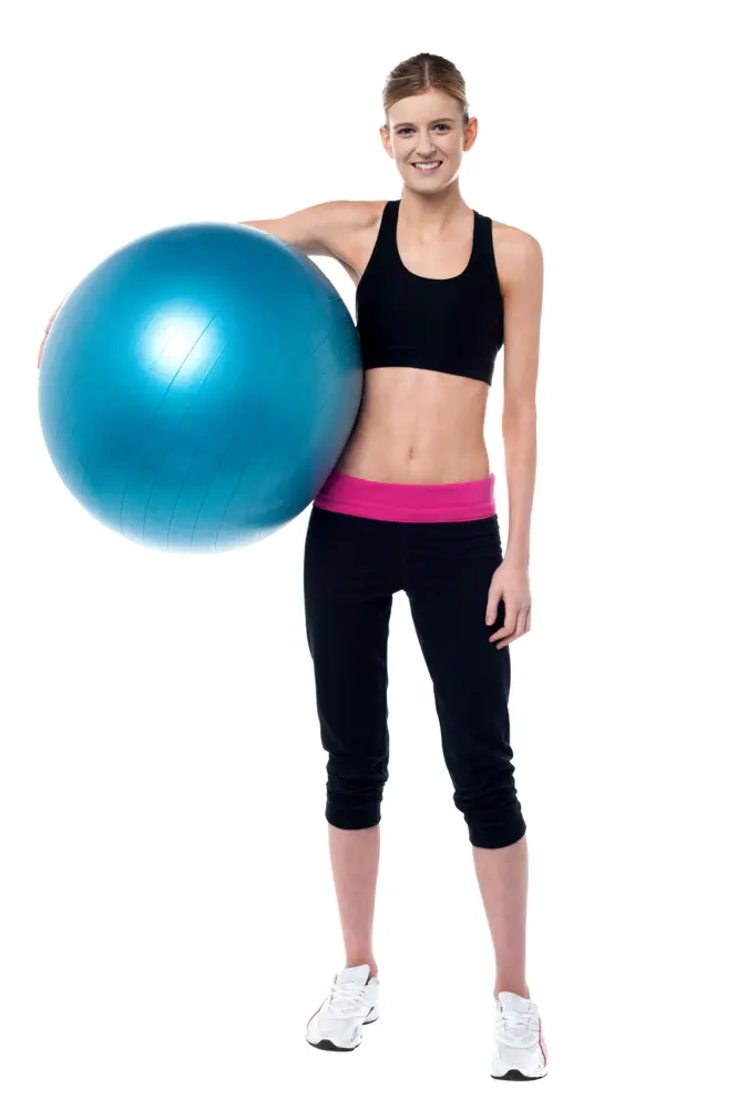 Woman Holding Blue Exercise Ball