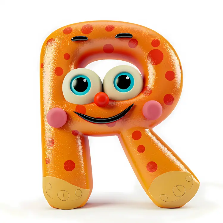 Polka Dotted Orange Letter R Cartoon Character