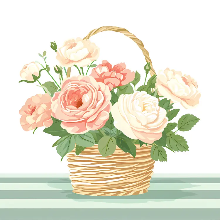 Pink and White Flowers in a Wicker Basket