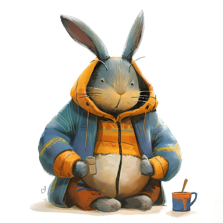 Cozy Rabbit in Hoodie with Cup