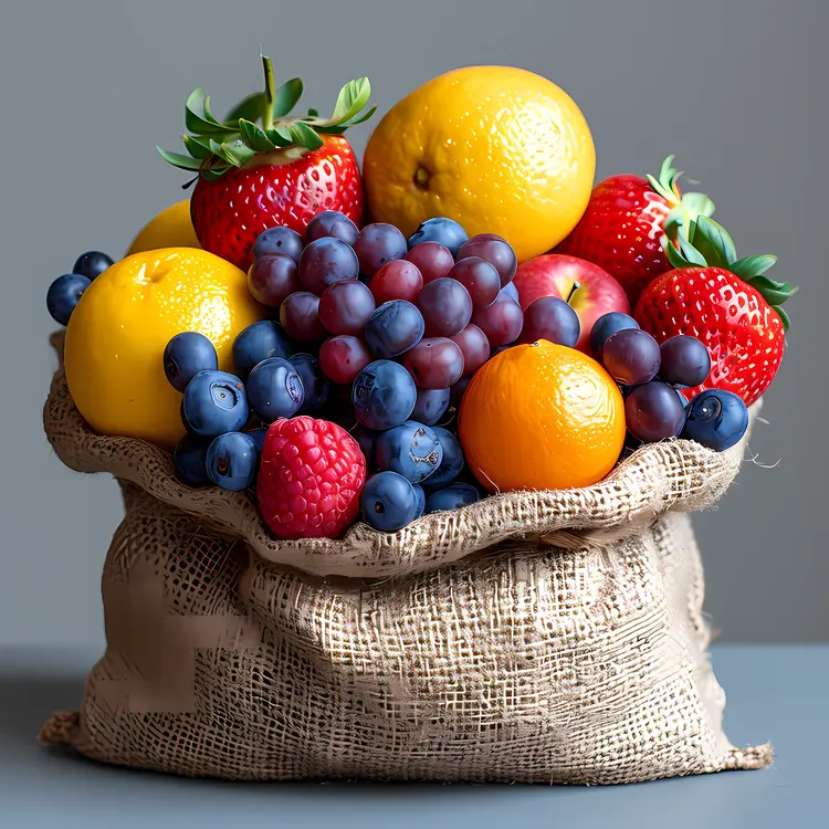 Fresh Fruit Basket with Strawberries and Grapes
