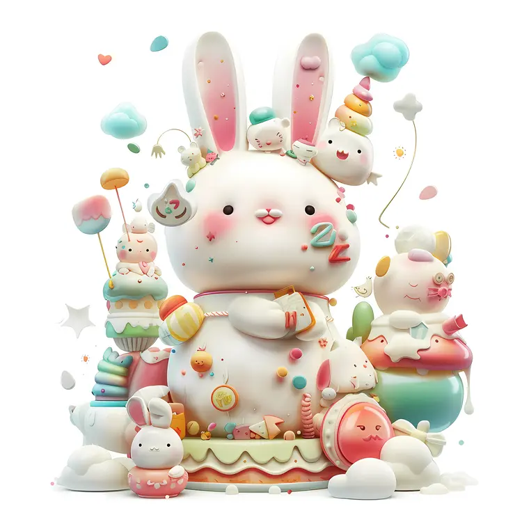 Cute Bunny with Colorful Background