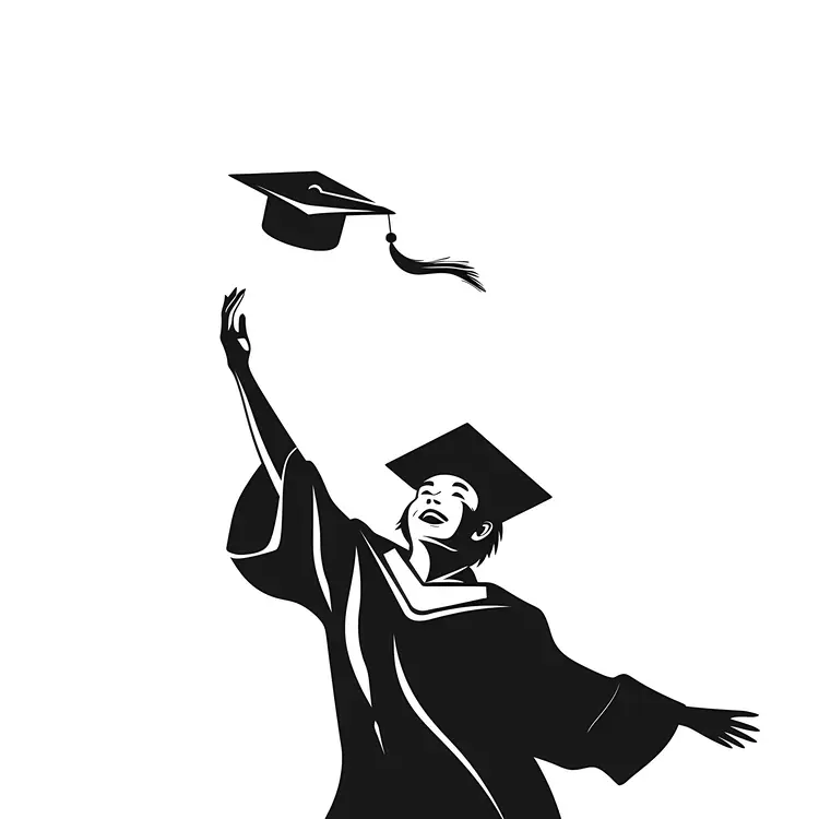 Black and White Illustration of Graduation Celebration