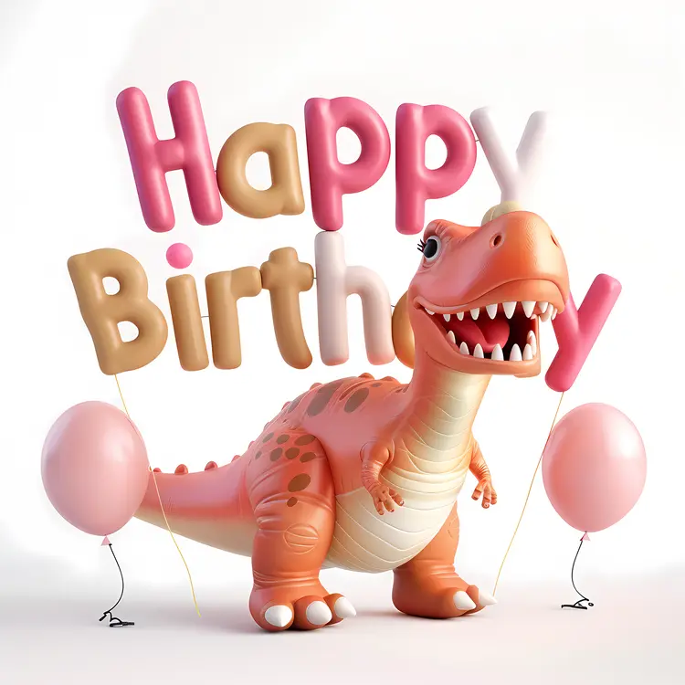 Cute Dinosaur with Birthday Balloons
