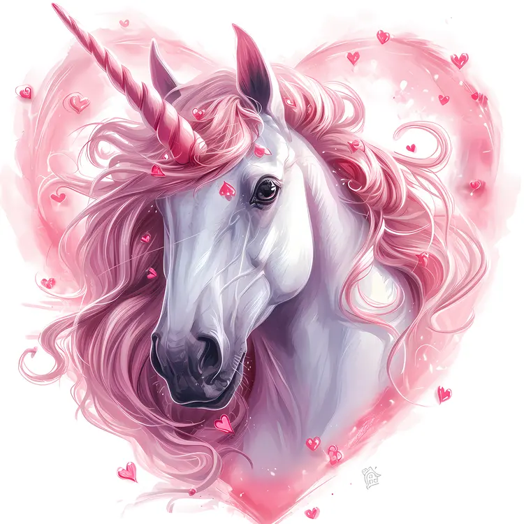 Pink Unicorn with Heart Background
