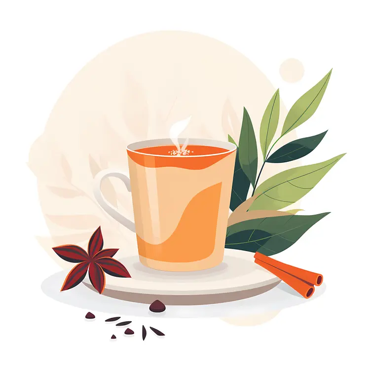 Orange Cup with Cinnamon Stick and Leaves
