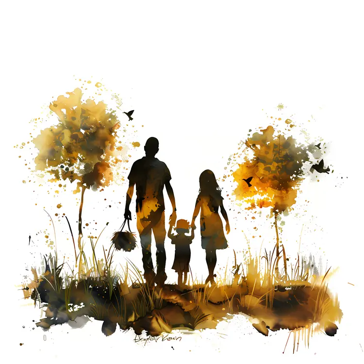 Silhouette of a Family Holding Hands in Nature