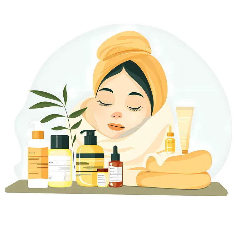 Woman with Skincare Products Illustration