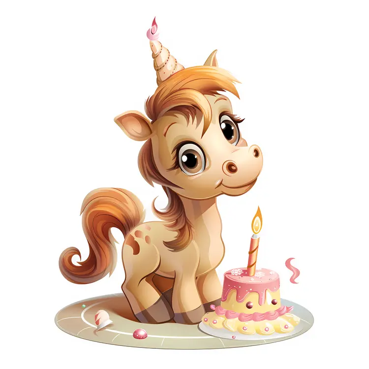 Cute Unicorn with Birthday Cake