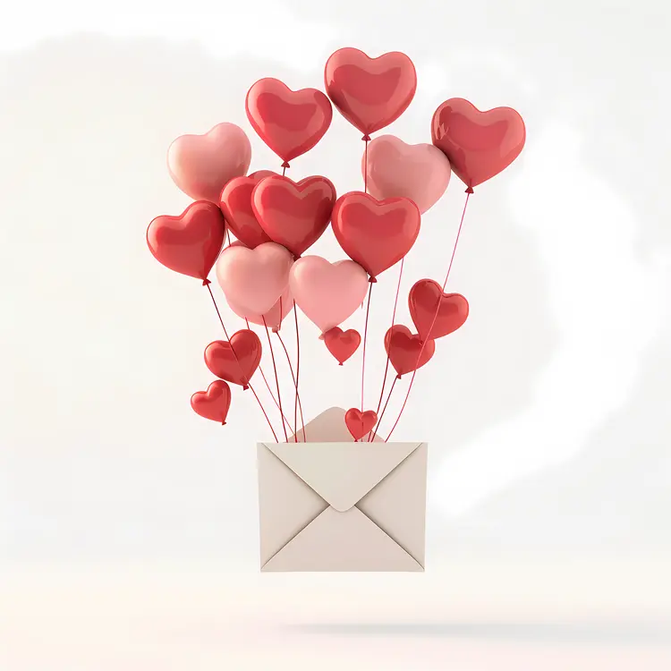 Heart Balloons in Envelope for Valentine's Day