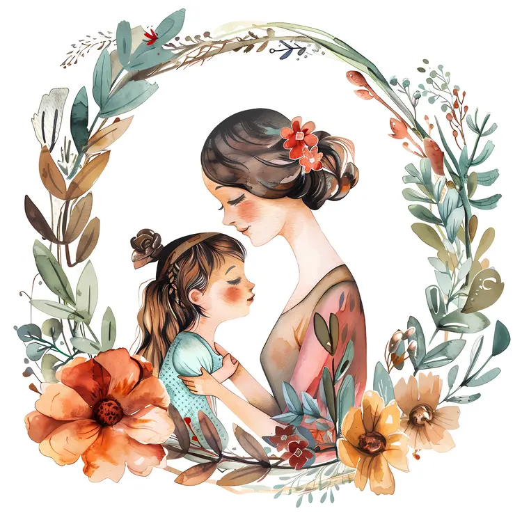 Mother and Child Surrounded by Flowers