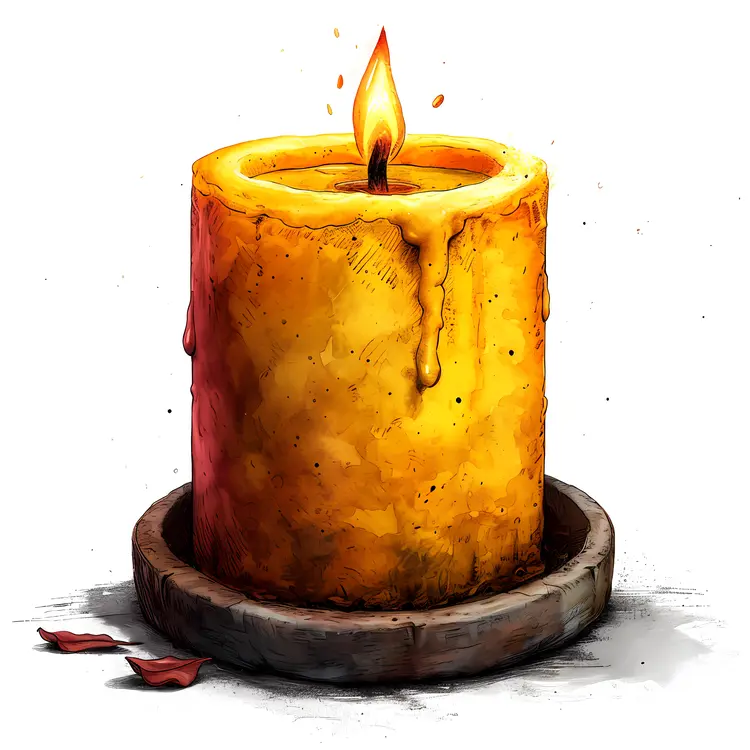 Yellow Candle with Flame in Holder