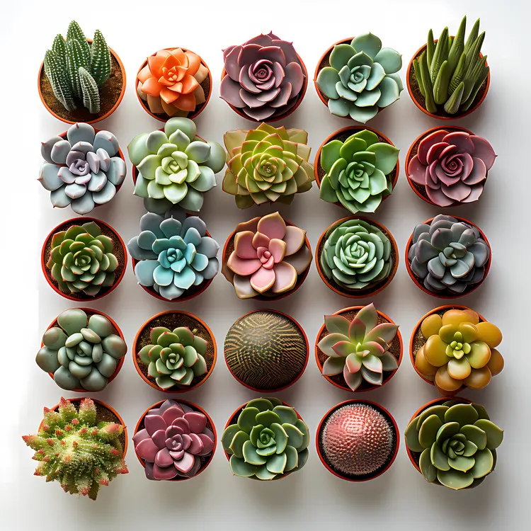 Colorful Succulents in Small Pots
