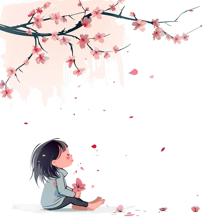 Girl Sitting Under Cherry Blossoms