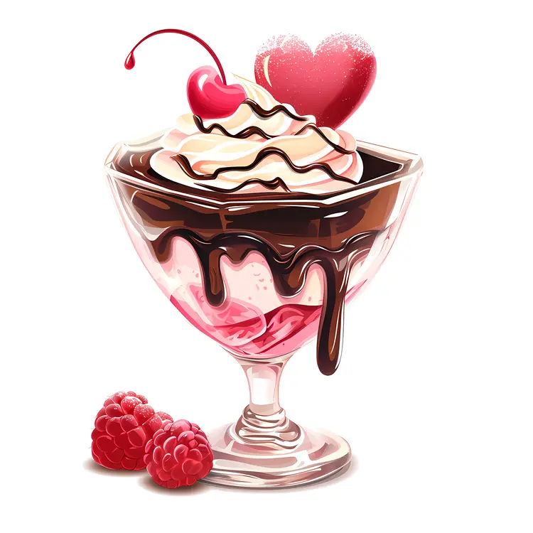Chocolate Sundae with Cherry and Heart Candy