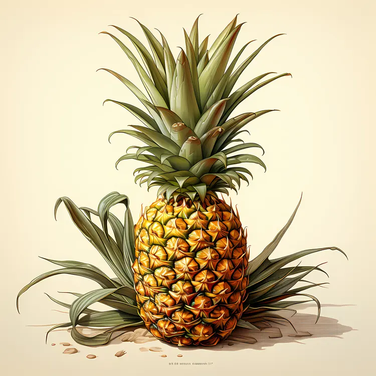Juicy Tropical Pineapple with Green Leaves