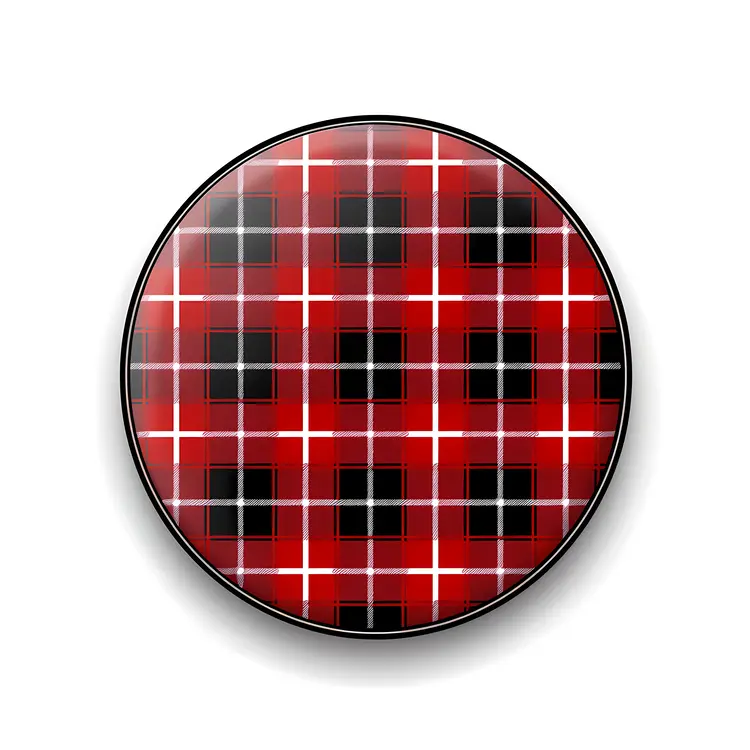Red and Black Plaid Button with Checkered Pattern