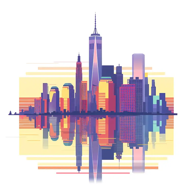 Colorful Cityscape with Reflection