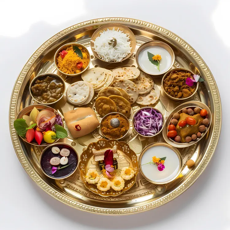 Traditional Indian Thali with Various Dishes