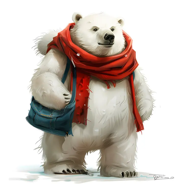 Polar Bear with Scarf and Bag