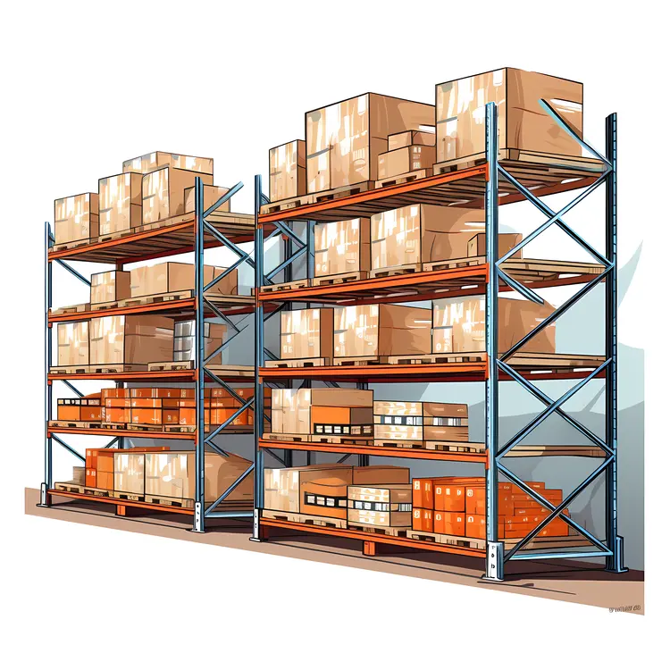 Warehouse Shelves with Boxes