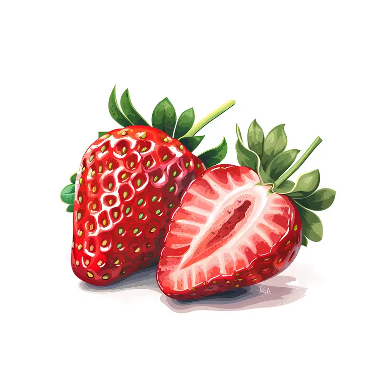 Fresh Red Strawberries with One Cut in Half