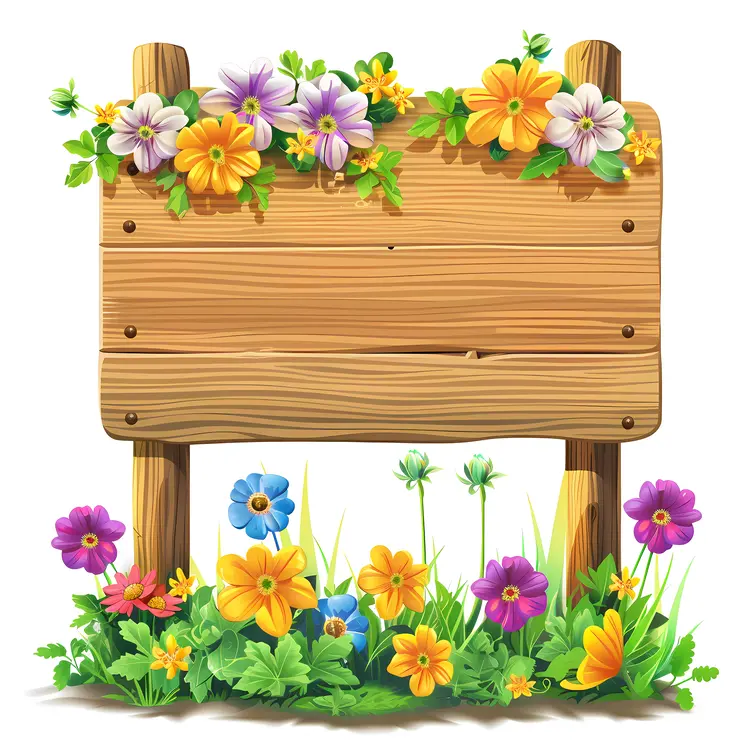 Wooden Sign with Various Colorful Flowers