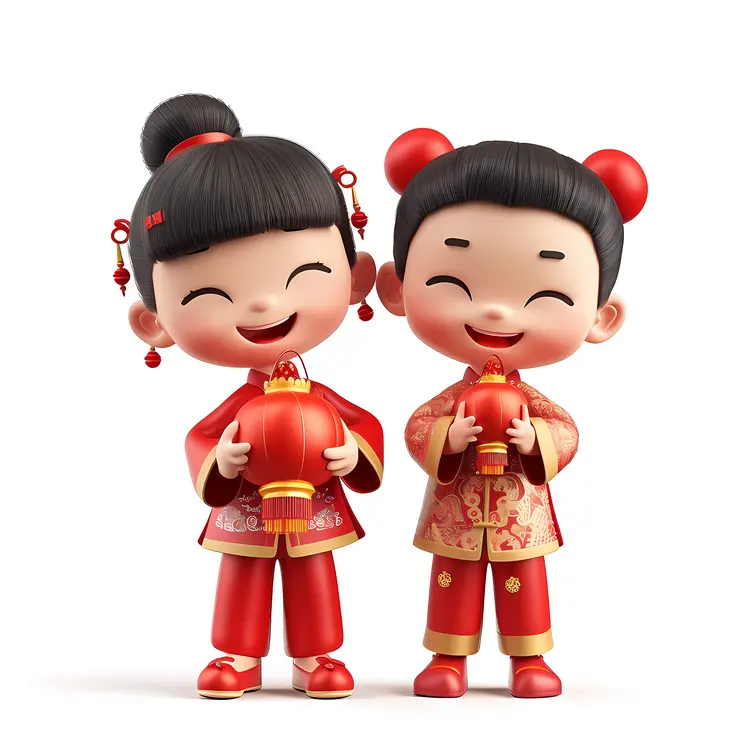 Cute Children in Traditional Attire Celebrating Chinese New Year