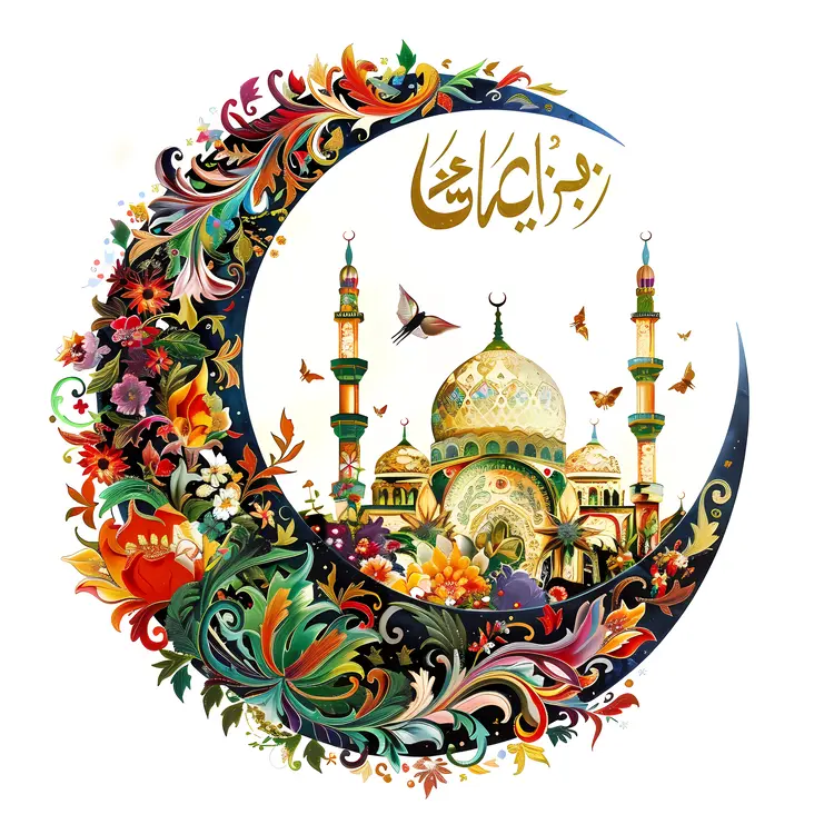 Ornate Mosque and Crescent Illustration