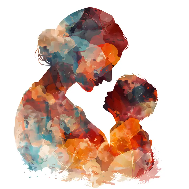 Watercolor Mother and Child Silhouette Illustration