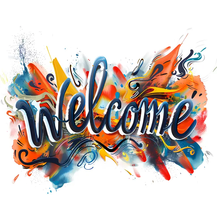 Colorful Welcome Sign with Artistic Background