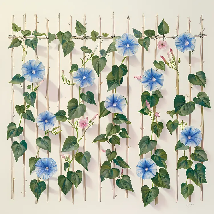 Morning Glory Flowers on Trellis