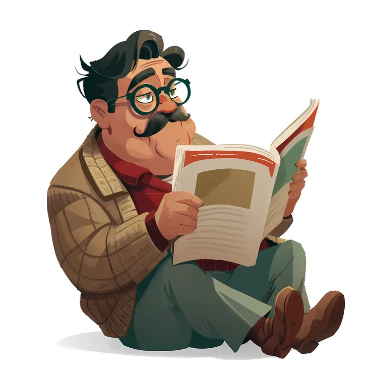 Man with Glasses Reading a Newspaper