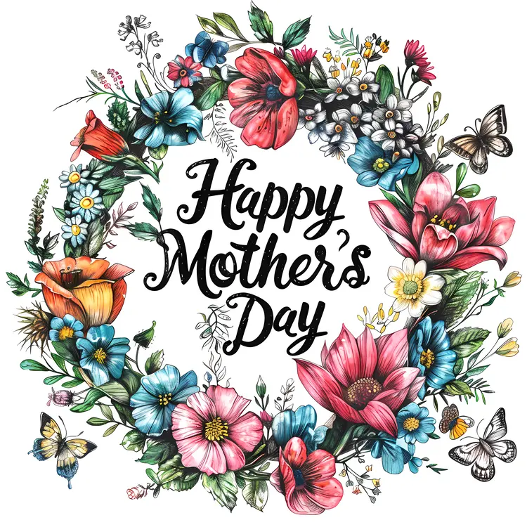 Happy Mother's Day with Floral Wreath
