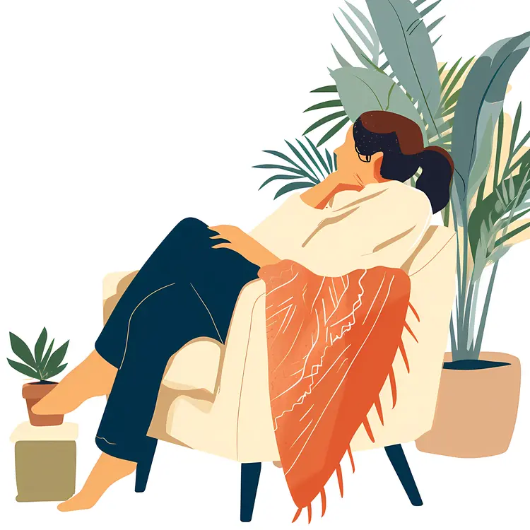 Girl Relaxing in Chair with Plants