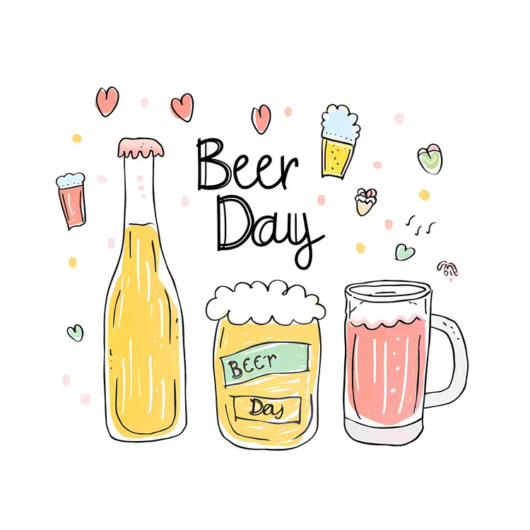 Beer Day Celebration with Bottles and Mugs