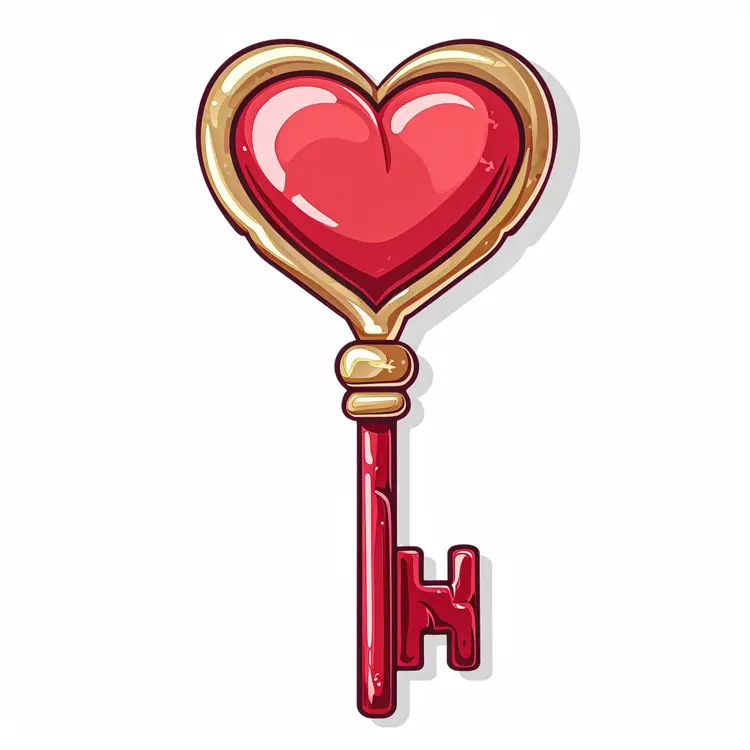 Cartoon Red Heart Key
