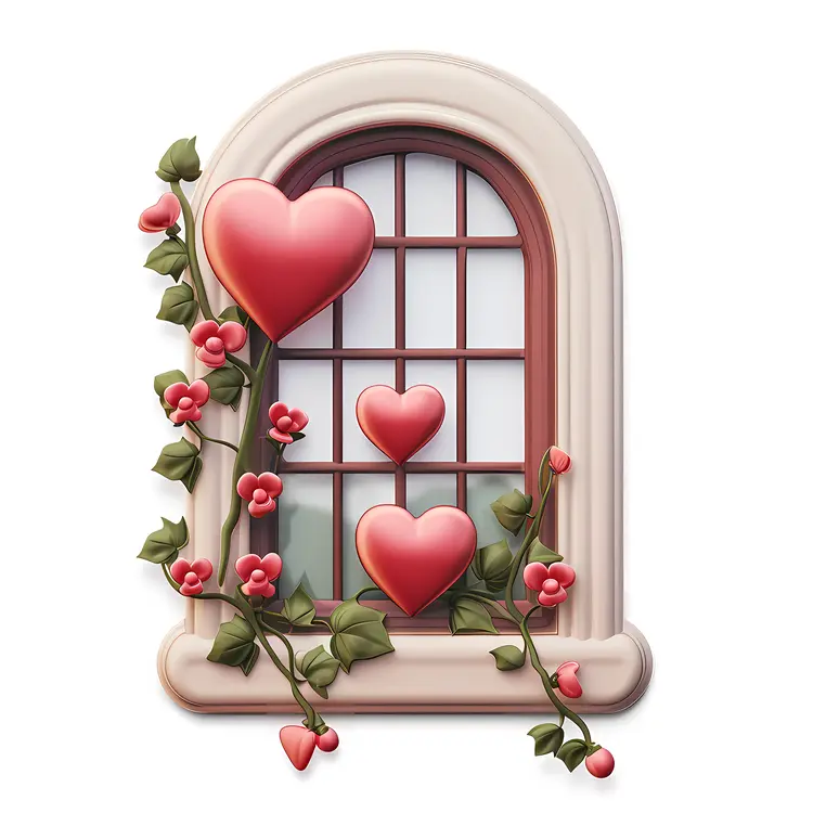 Hearts in Window with Vines