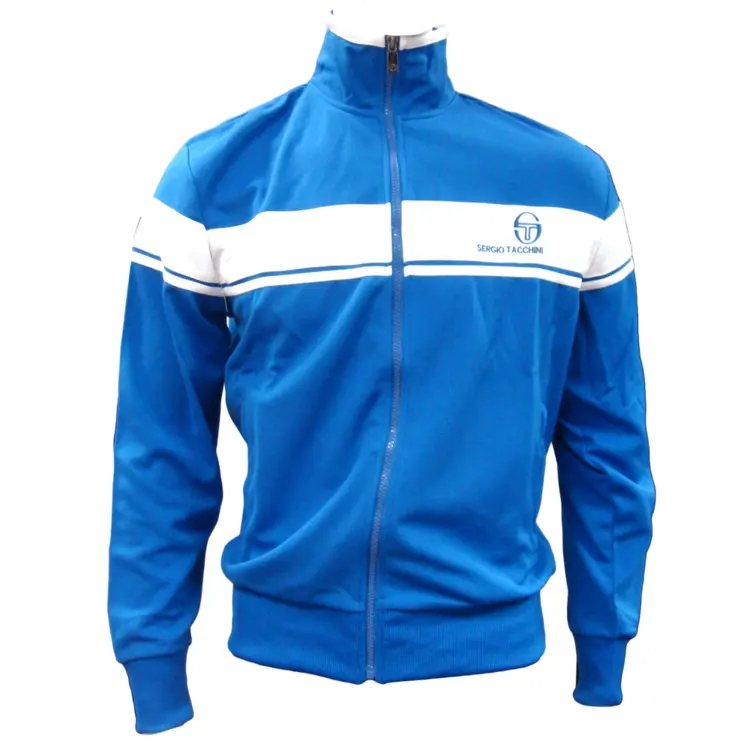 Blue Track Jacket with White Stripes