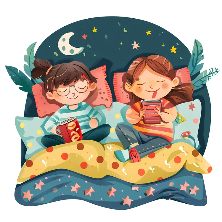 Children Reading Books in Bed