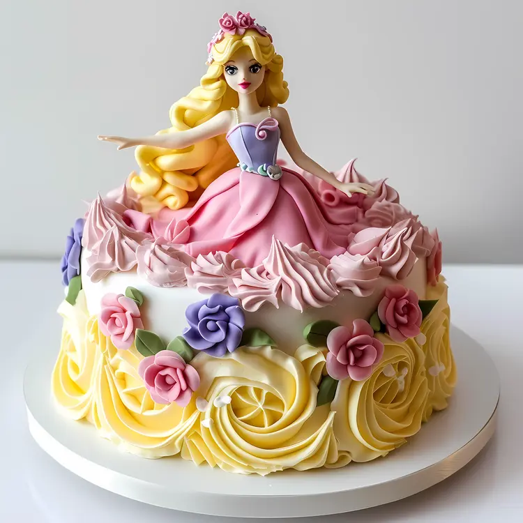 Princess Cake with Pink and Yellow Flowers