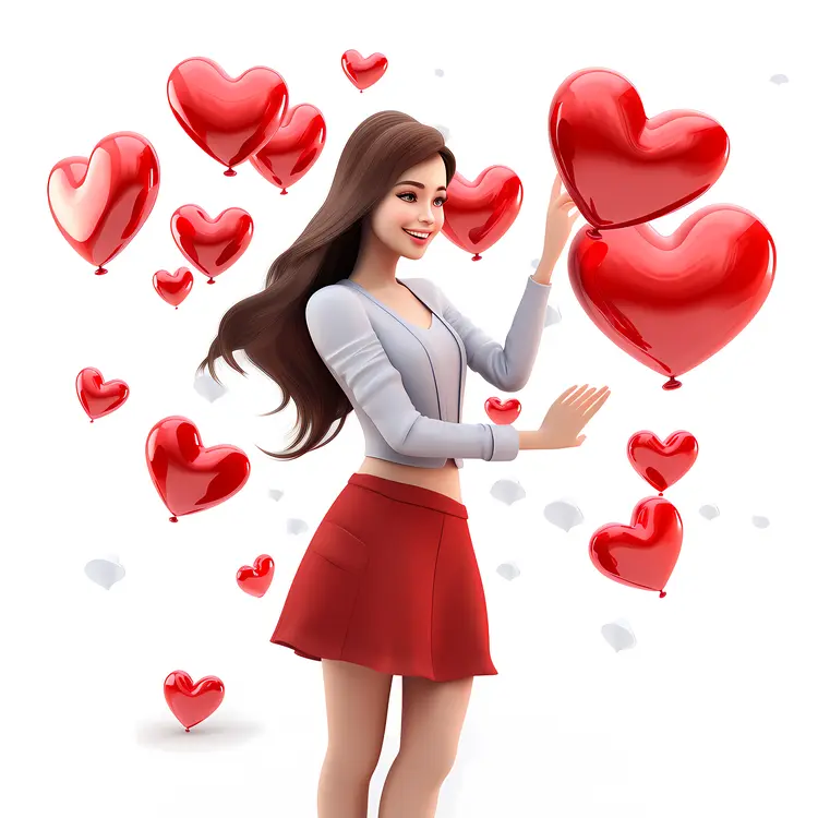 Woman with Red Heart Balloons