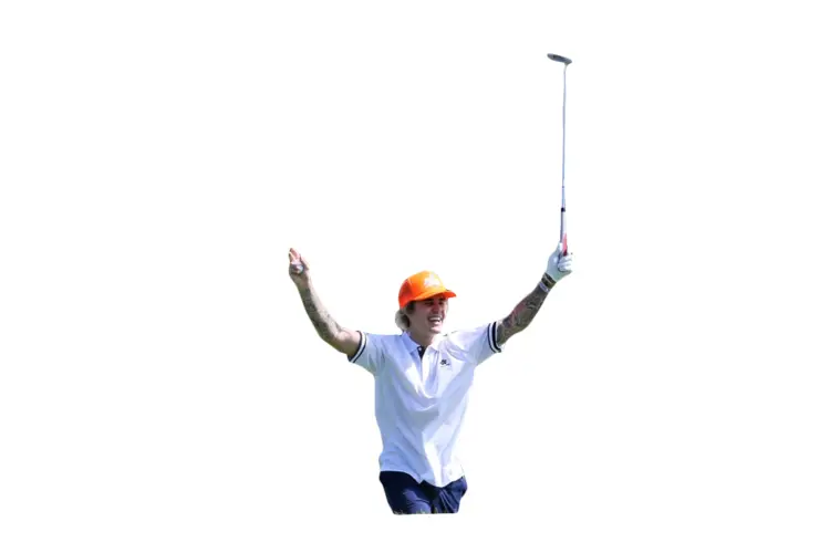 Golf Player Celebrating with Club