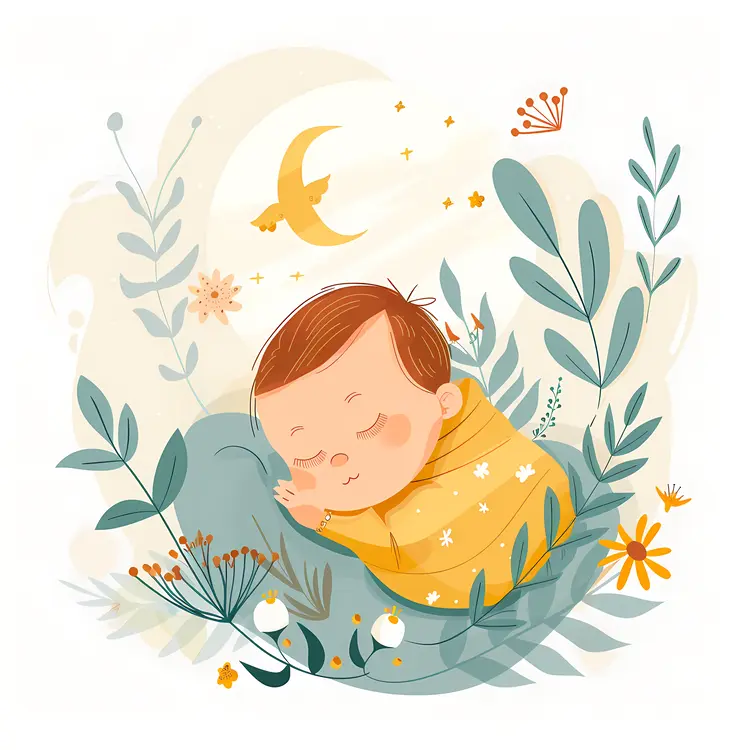 Illustration of Sleeping Baby in Nature