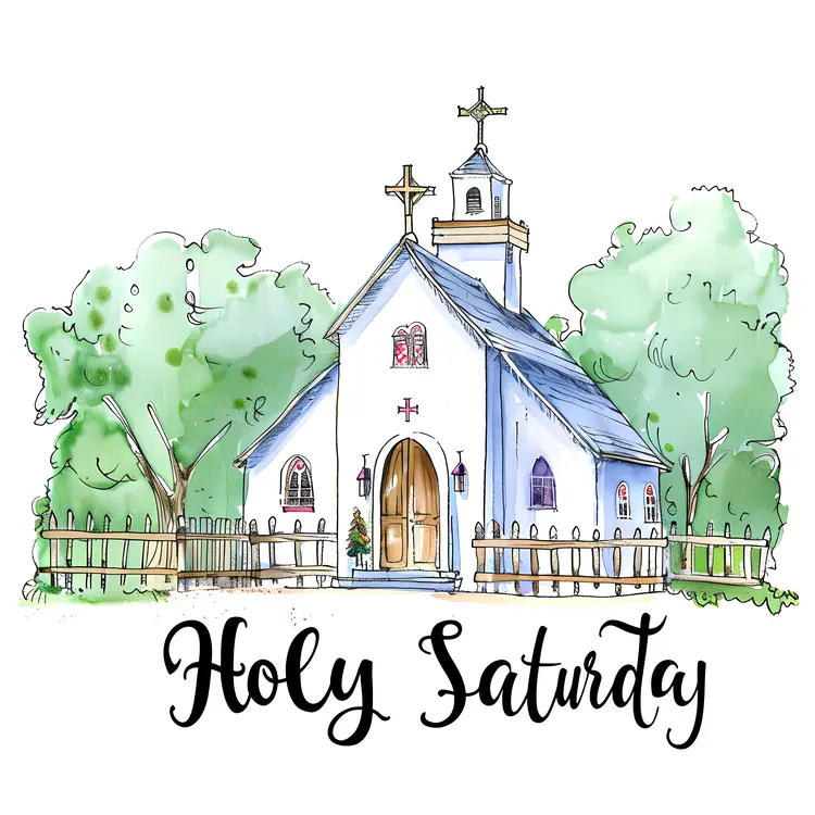 Holy Saturday Church Illustration with Trees