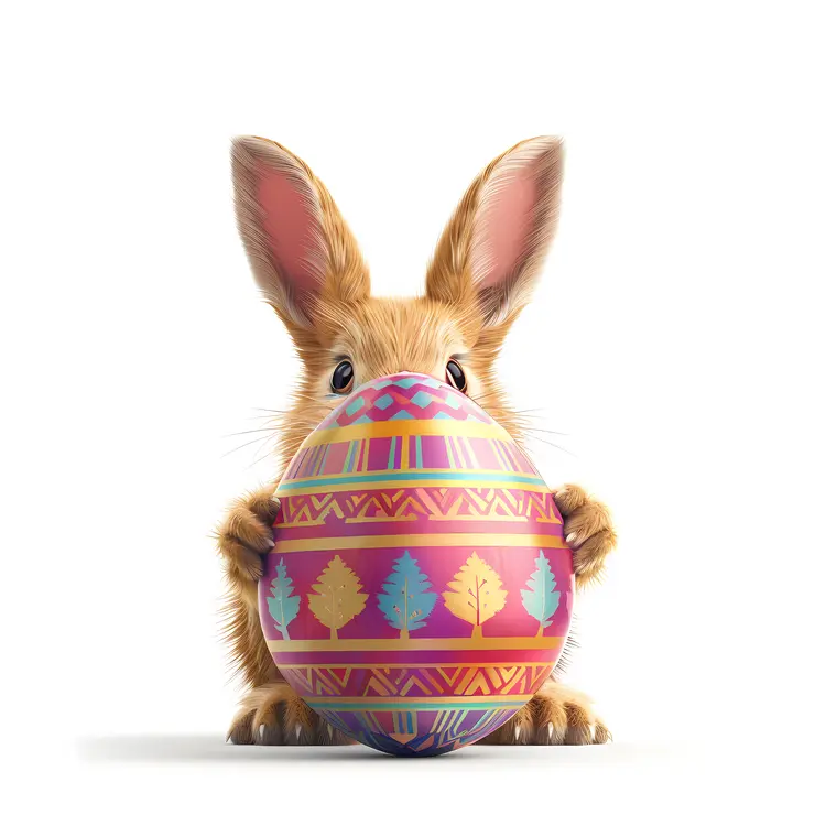Bunny Holding Decorated Easter Egg